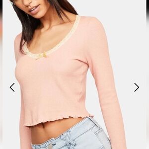 Delia's Waffle Knit Crew Lace Neck Tee Size S